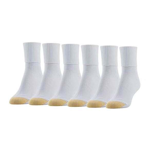 Gold Toe Womens 6 Pair Turncuff Socks - Size 9-11 White 925064 - Picture 1 of 5